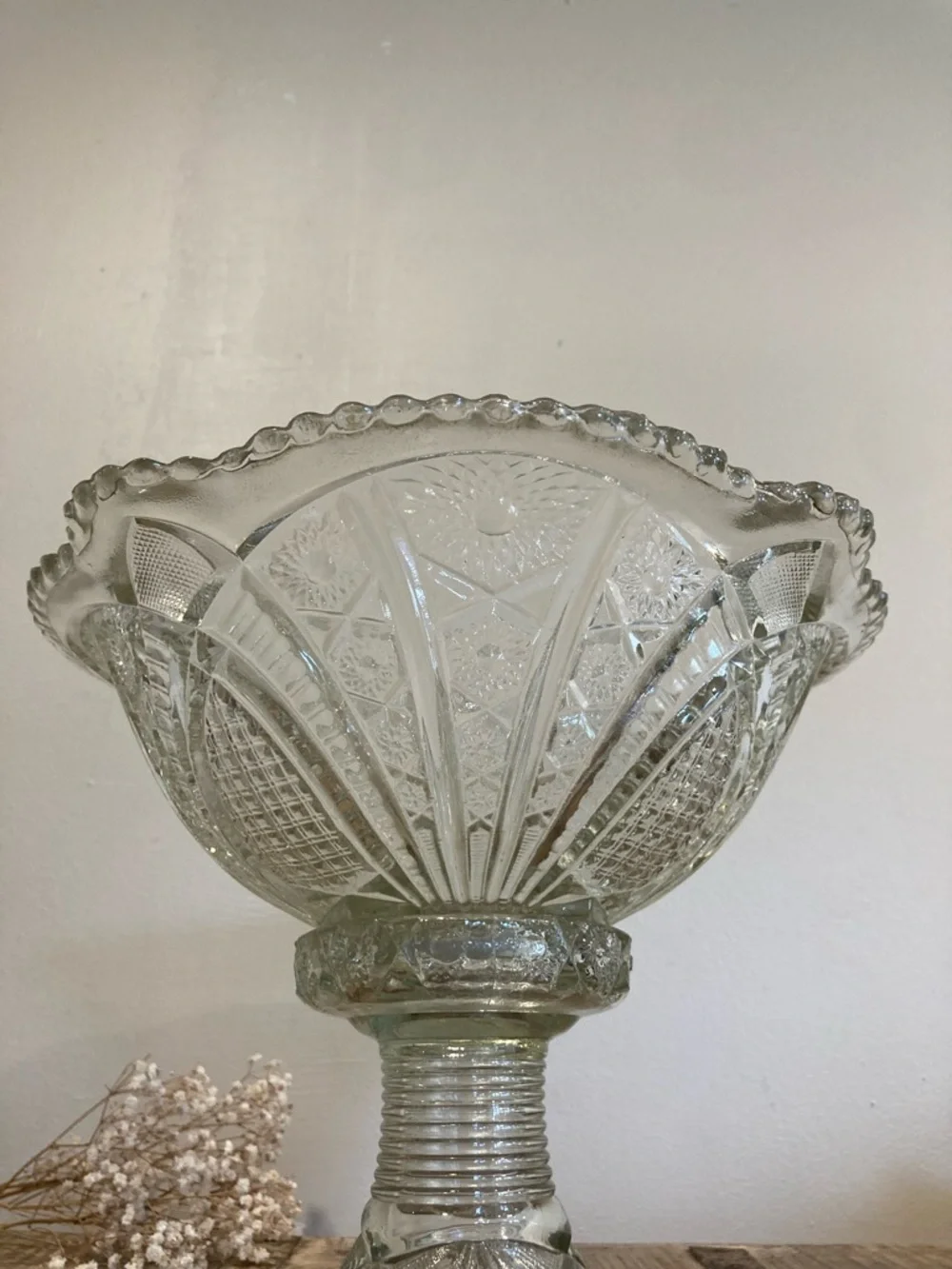 Mismatched Glass Punch Bowl and Base Flowers Pattern